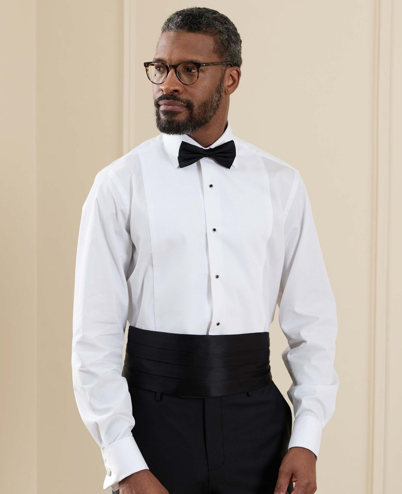 White Marcella Bib Front Classic Fit Dress Formal Shirt - Double Cuff