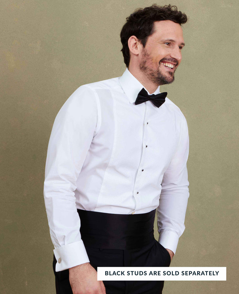 White Marcella Bib Front Slim Fit Evening Double Cuff Formal Shirt