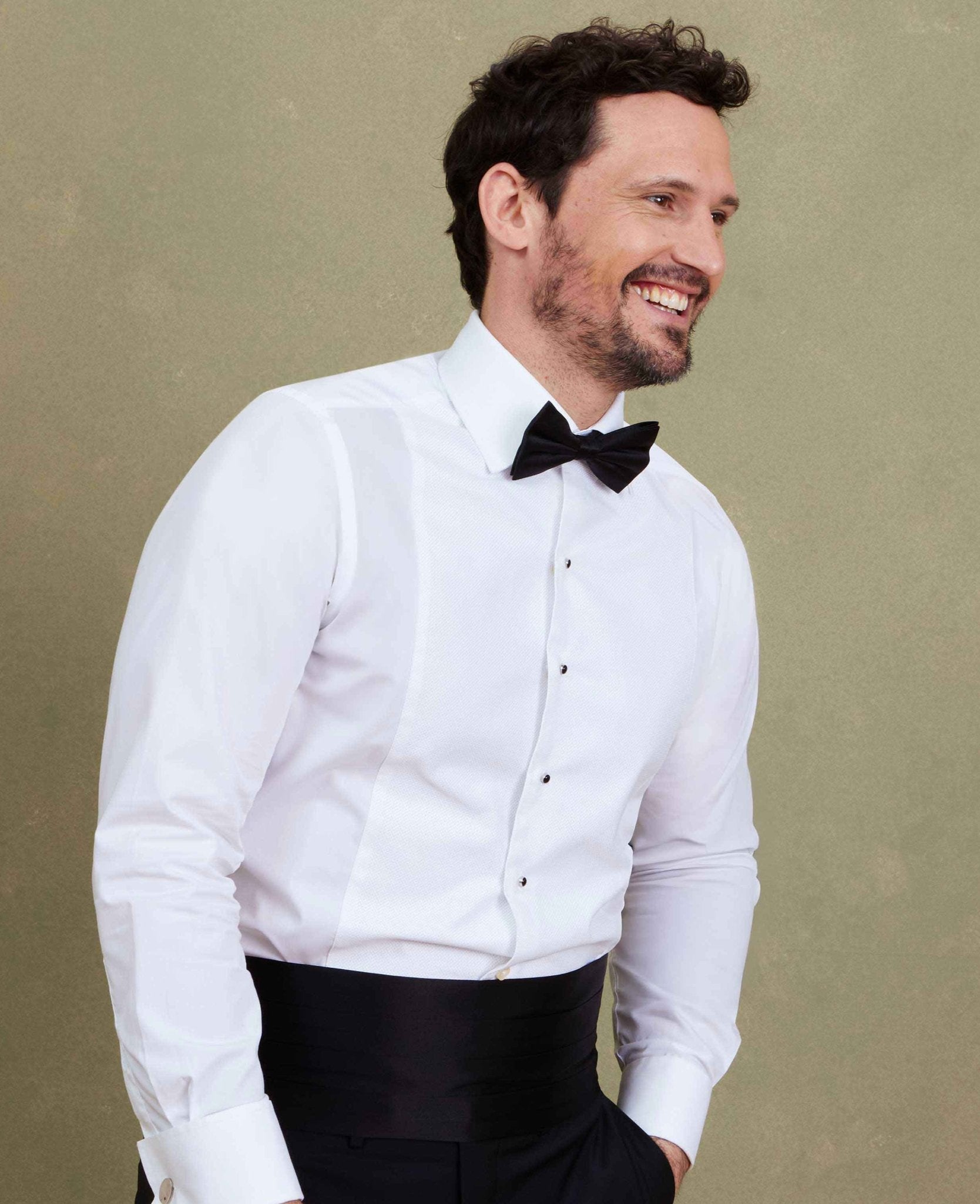 Men's White Marcella Bib Front Dinner Shirt & Dress Stud Set | Savile Row Company Men's White Marcella Bib Front Dinner Shirt & Dress Stud Set | Savile Row Company