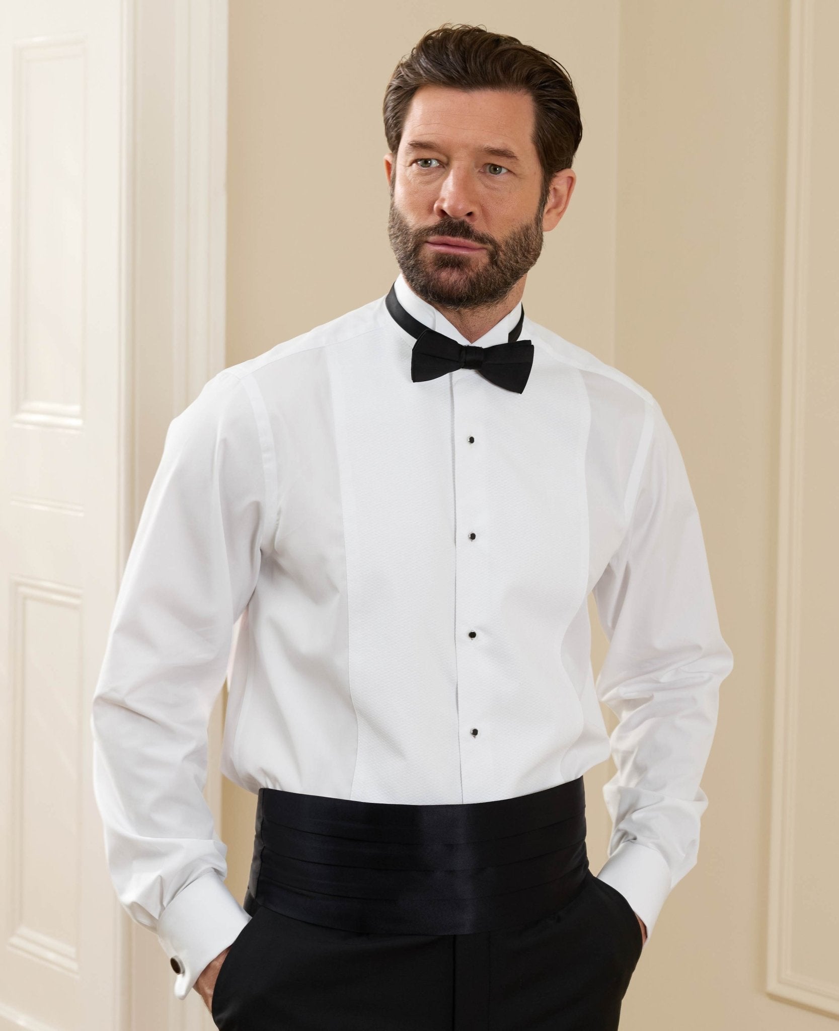 White Plissé Tuxedo Shirt - Wing Collar - Eton White Plissé Tuxedo Shirt - Wing Collar - Eton