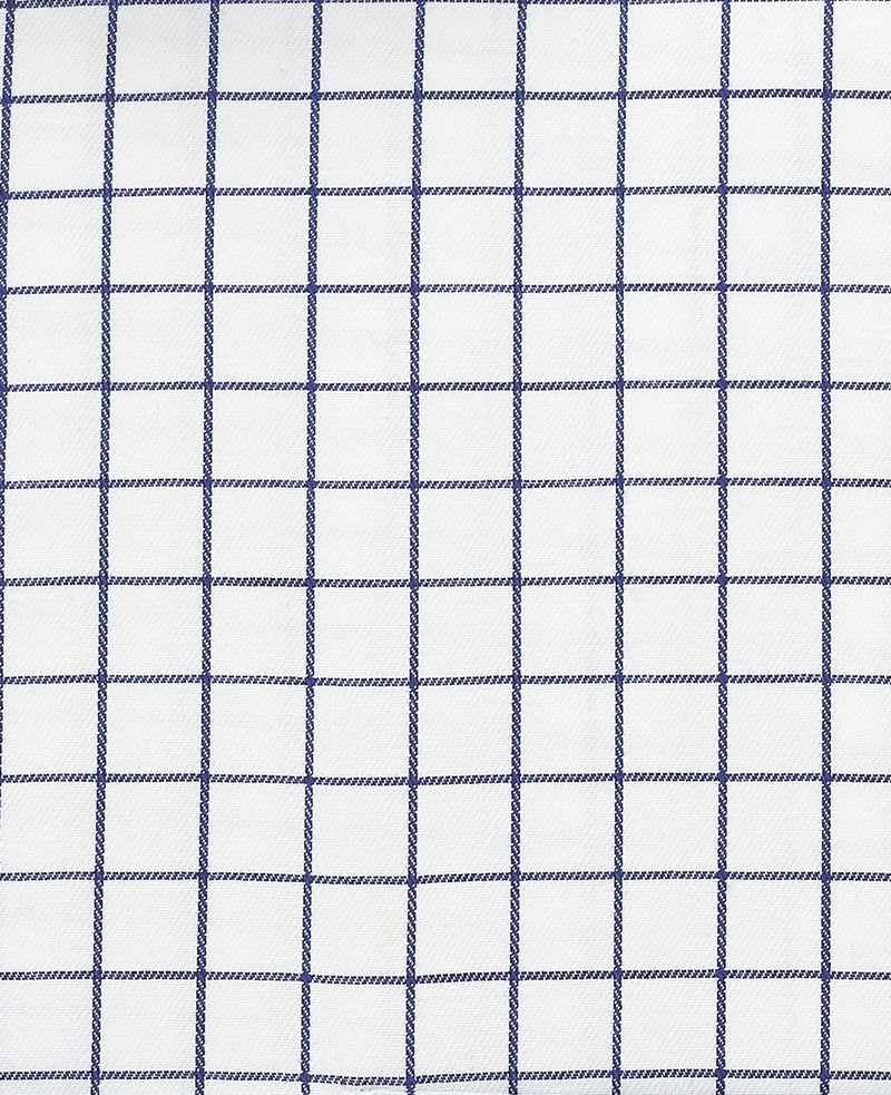 Men's White Navy Cotton Twill Window Check Classic Fit Formal Shirt With Double Cuffs fabric detail