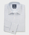 White Navy Cotton Twill Window Check Classic Fit Formal Shirt - Double Cuff