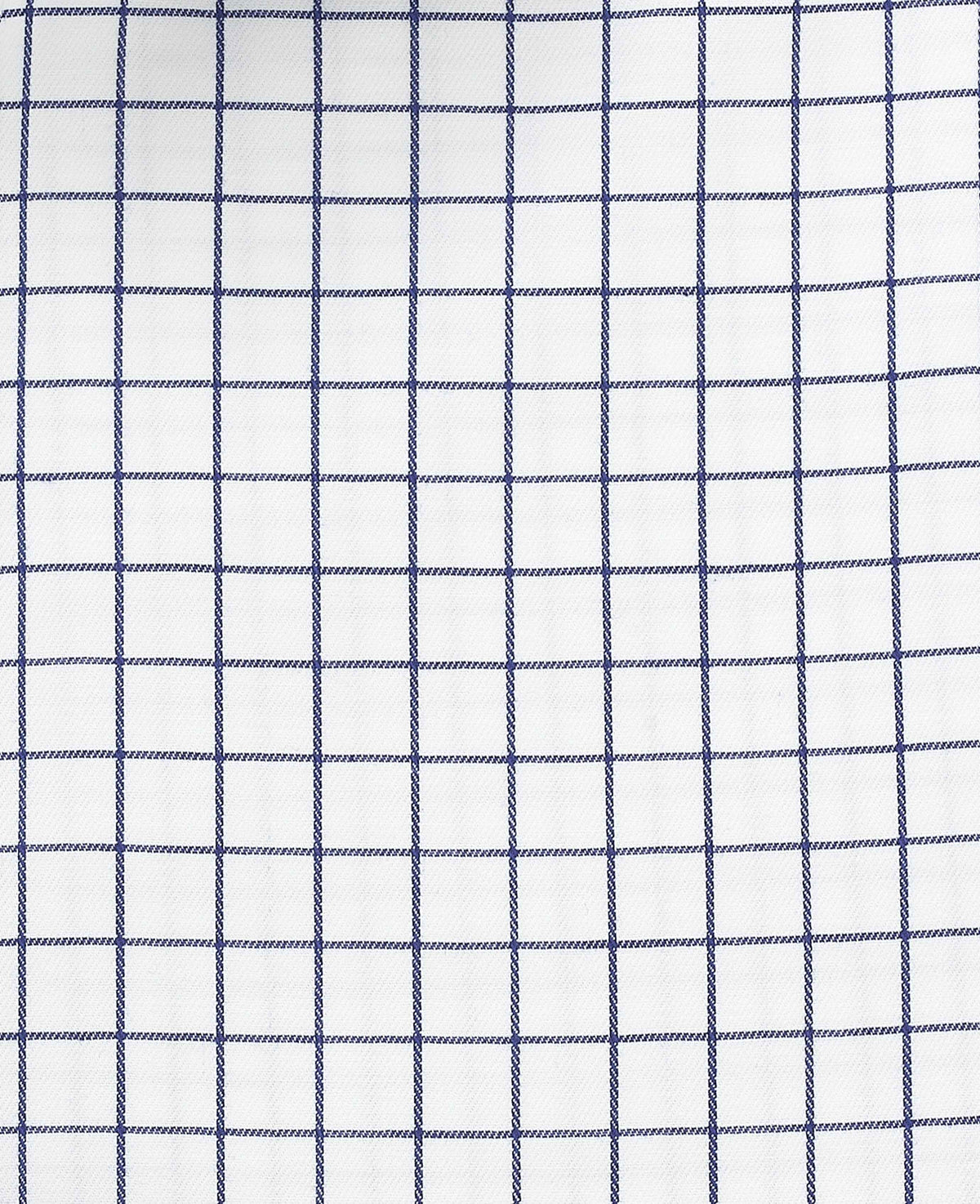 Men's White Navy Cotton Twill Window Check Slim Fit Formal Shirt With Double Cuffs fabric detail
