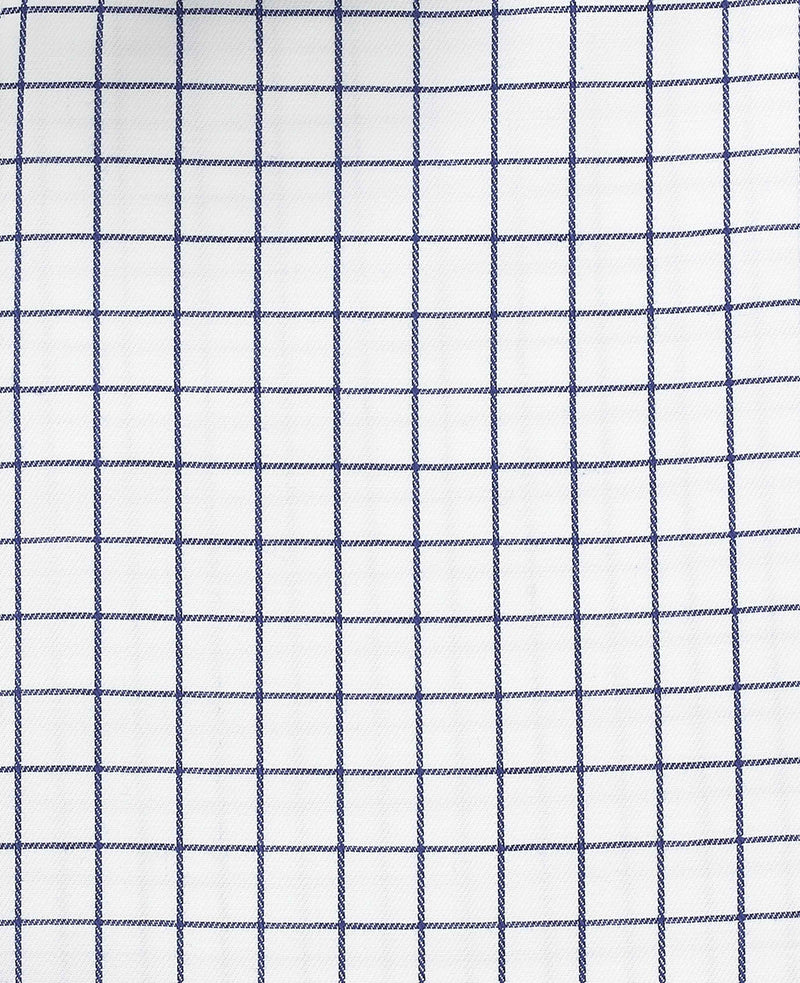 White Navy Cotton Twill Window Check Slim Fit Formal Shirt - Double Cuff