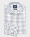 White Navy Cotton Twill Window Check Slim Fit Formal Shirt - Double Cuff