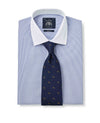 White Navy Fine Stripe Slim Fit Formal Shirt With White Collar & Cuffs - Double Cuff