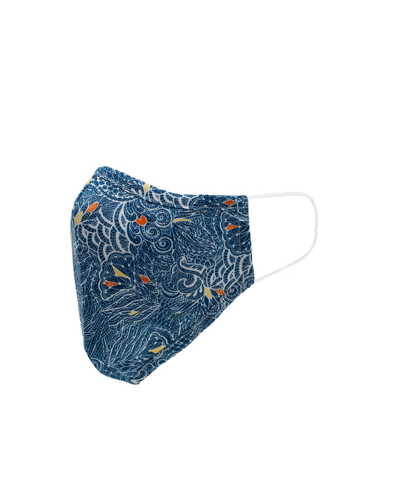 Men's White, Navy And Gold Batik Print Cotton Face Mask Unisex