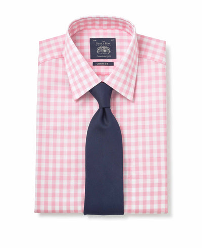 Men's White Pink Gingham Classic Fit Shirt