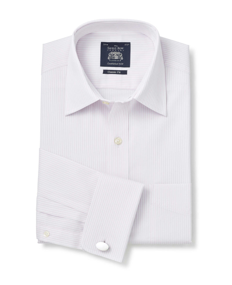 White Pink Twill Fine Stripe Classic Fit Formal Shirt - Double Cuff