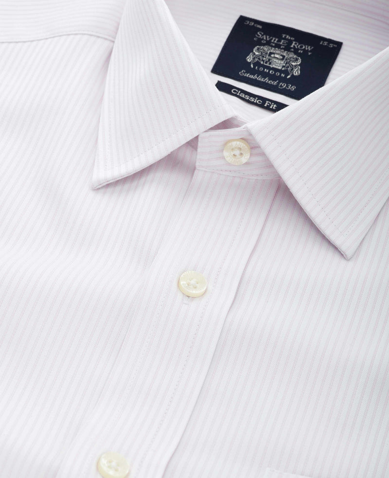 White Pink Twill Fine Stripe Classic Fit Formal Shirt - Double Cuff