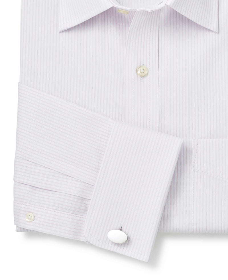 White Pink Twill Fine Stripe Classic Fit Formal Shirt - Double Cuff