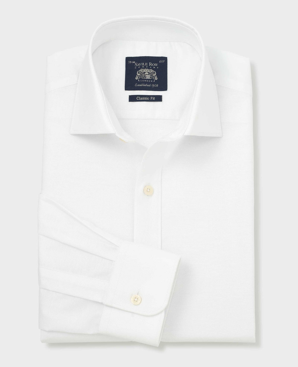 Men's White Pinpoint Cotton Classic Fit Formal Shirt With Single Cuffs folded