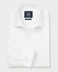 Men's White Pinpoint Cotton Classic Fit Formal Shirt With Single Cuffs folded