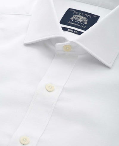 White Pinpoint Cotton Slim Fit Formal Shirt - Single Cuff