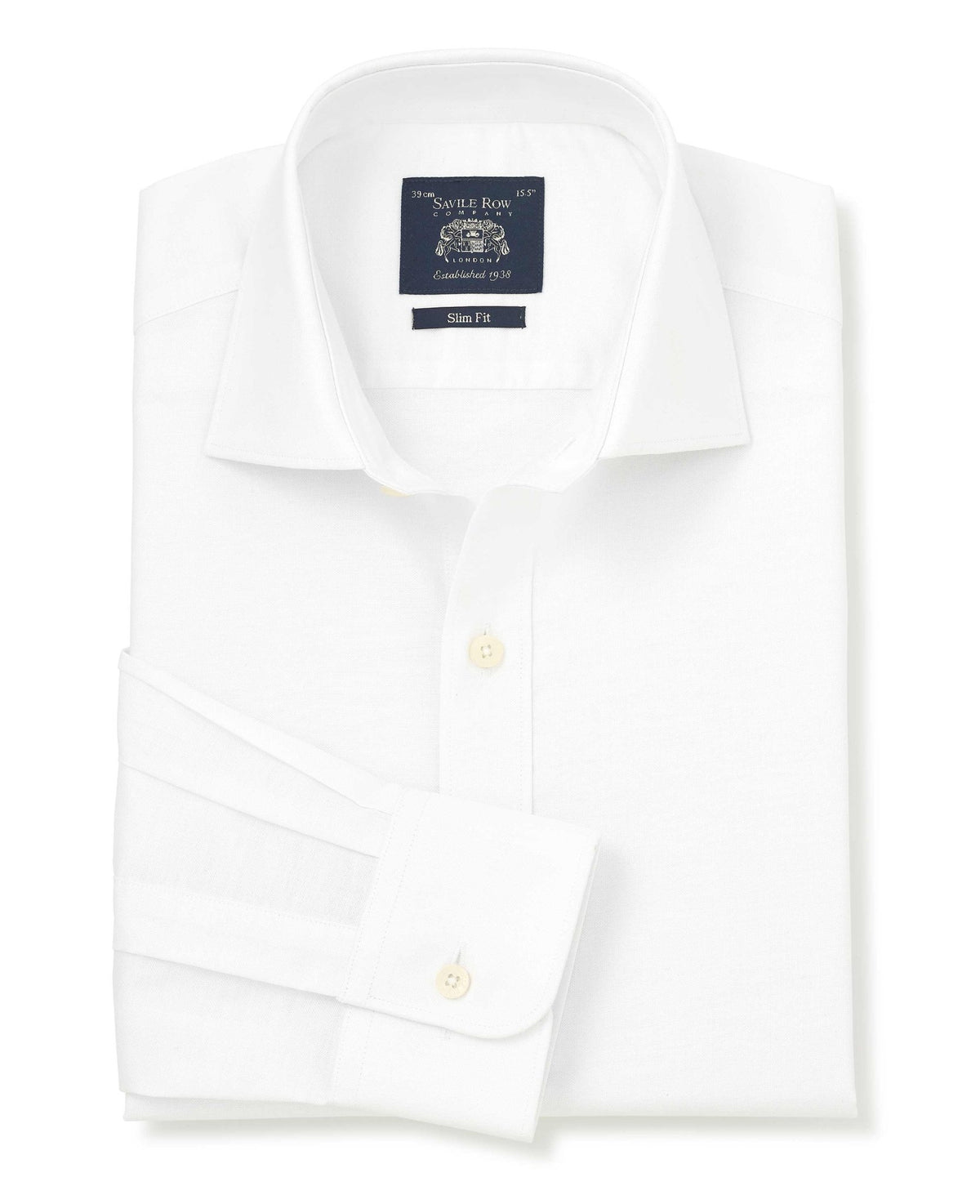 Men's White Pinpoint Cotton Slim Fit Formal Shirt With Single Cuffs folded