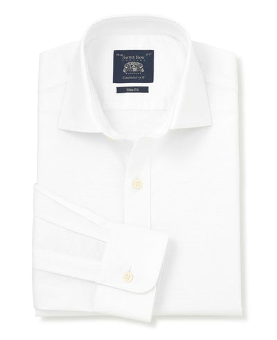 White Pinpoint Cotton Slim Fit Formal Shirt - Single Cuff