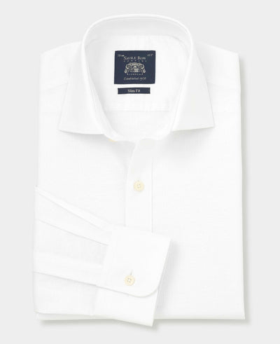 White Pinpoint Cotton Slim Fit Formal Shirt - Single Cuff