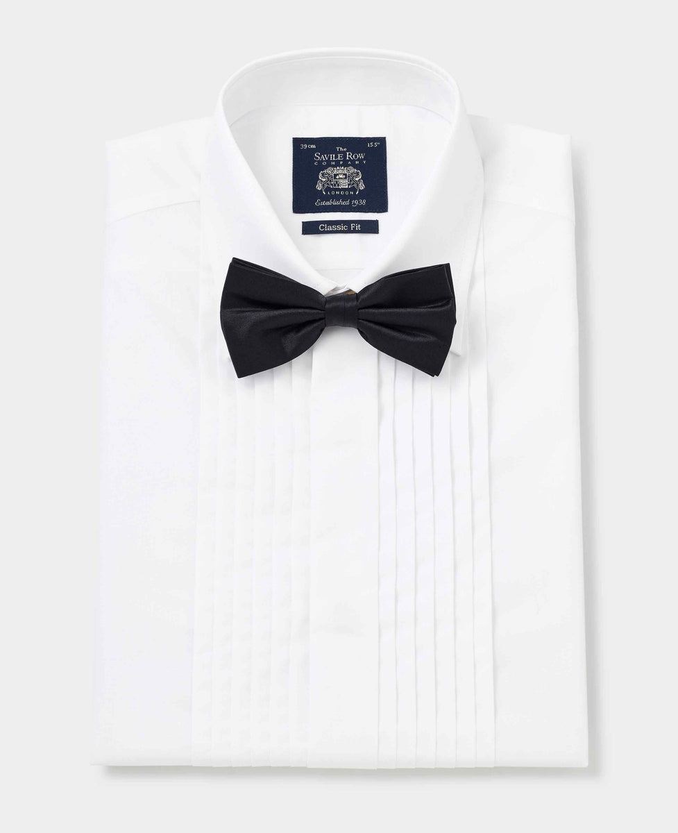 Men's White Pleated Front Classic Fit Dress Formal Shirt With Double