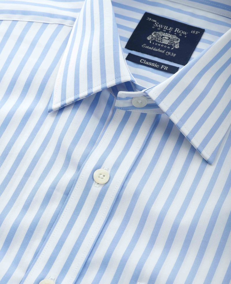 Sky Blue Classic Fit Short Sleeve Striped Shirt