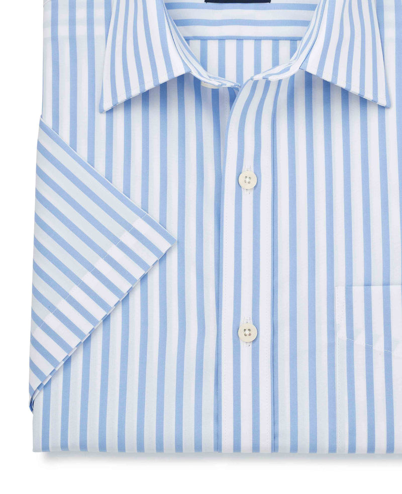 Sky Blue Classic Fit Short Sleeve Striped Shirt