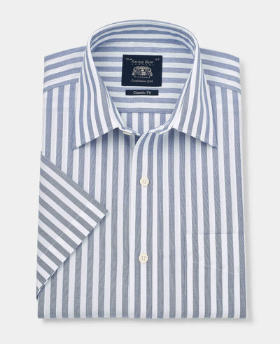 Men's Navy White Classic Short Sleeve Striped Formal Shirt