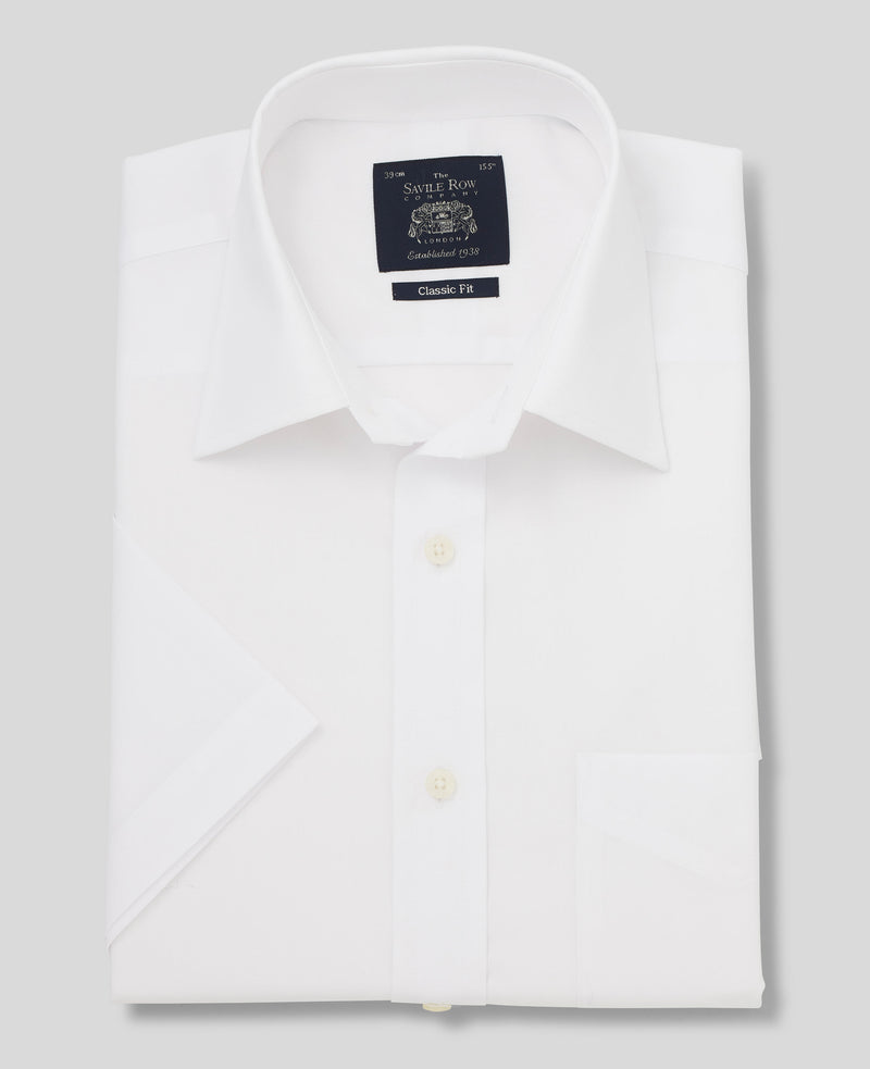 Men's White Cotton Short Sleeve Classic Fit Formal Shirt | Savile Row ...