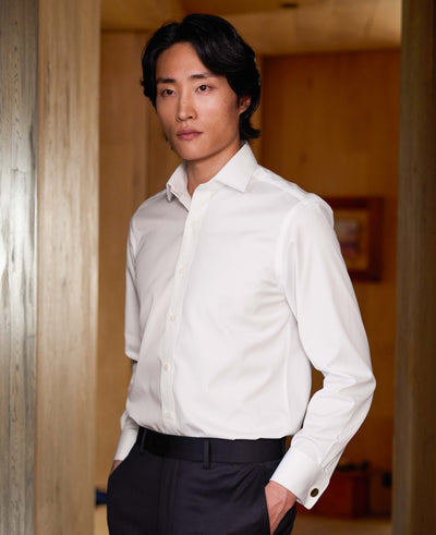 White Slim Fit Cotton Poplin Formal Shirt - Single or Double Cuff