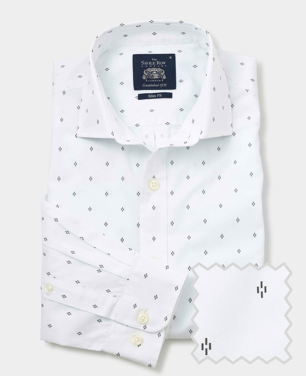 Men's White Classic Fit Printed Casual Shirt product shot with swatch