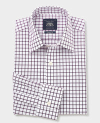 white purple cotton grid check classic fit formal shirt single cuff 1502pur No Tie grey