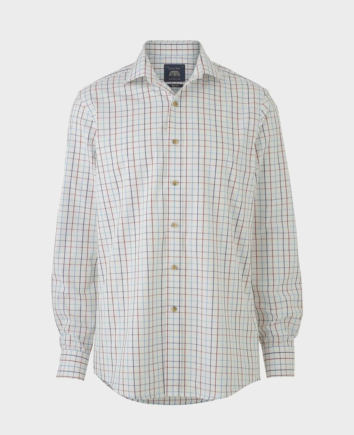 Men's White Red Cotton Tattersall Check Slim Fit Formal Shirt With Single Cuffs mannequin shot