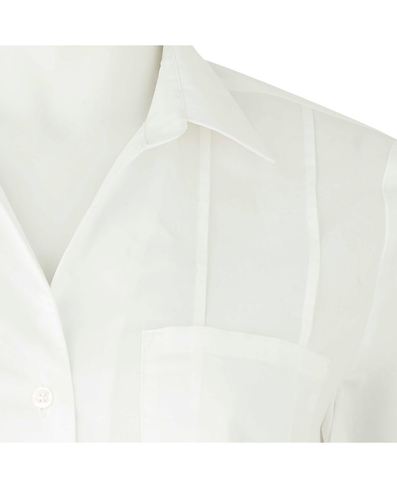 White Semi-Fitted Women's Shirt With Pin-Tuck Detail - Collar Detail - LSC413WHT