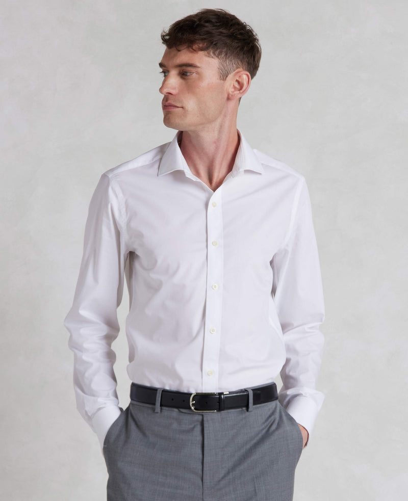 White Slim Fit Cotton Poplin Formal Shirt - Single or Double Cuff