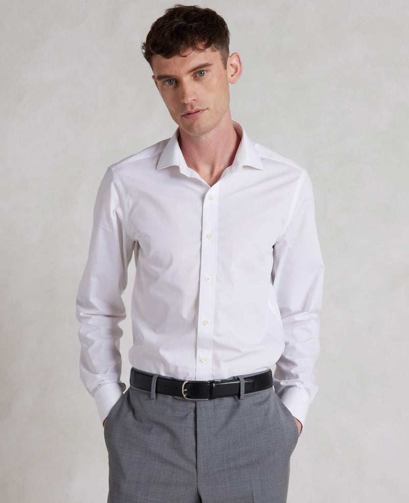 White Slim Fit Cotton Poplin Formal Shirt - Single or Double Cuff