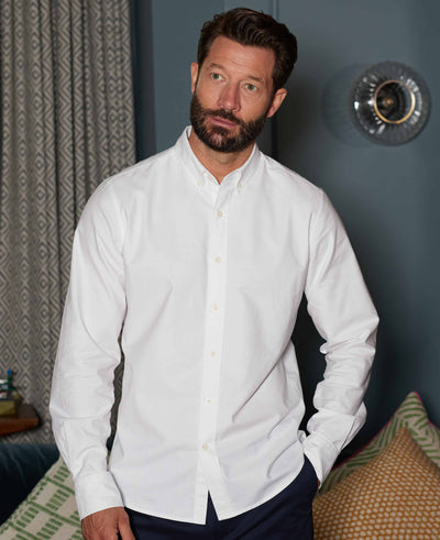Men's White Slim Fit Cotton Oxford Casual Shirt
