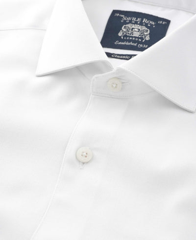 White Stretch Cotton Herringbone Classic Fit Formal Shirt - Single Cuff