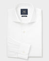 White Stretch Cotton Herringbone Classic Fit Formal Shirt - Single Cuff