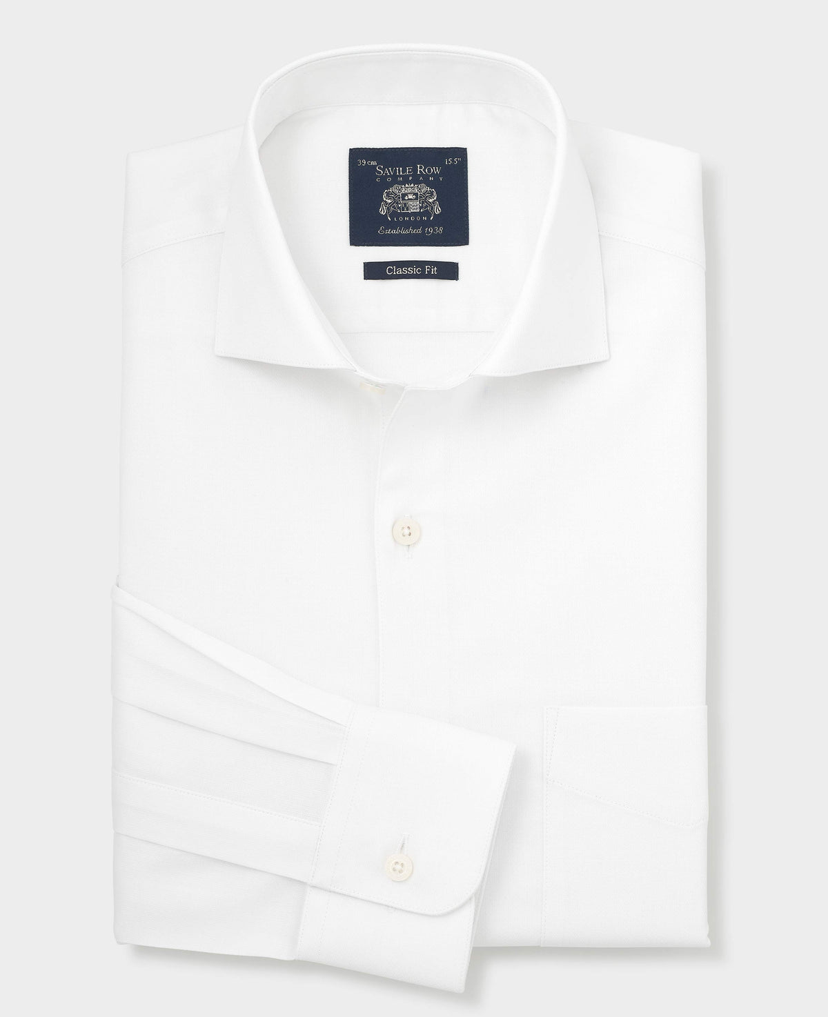 White Stretch Cotton Herringbone Classic Fit Formal Shirt - Single Cuff