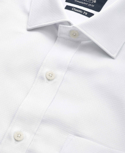 White Textured Cotton Classic Fit Formal Shirt - Double Cuff