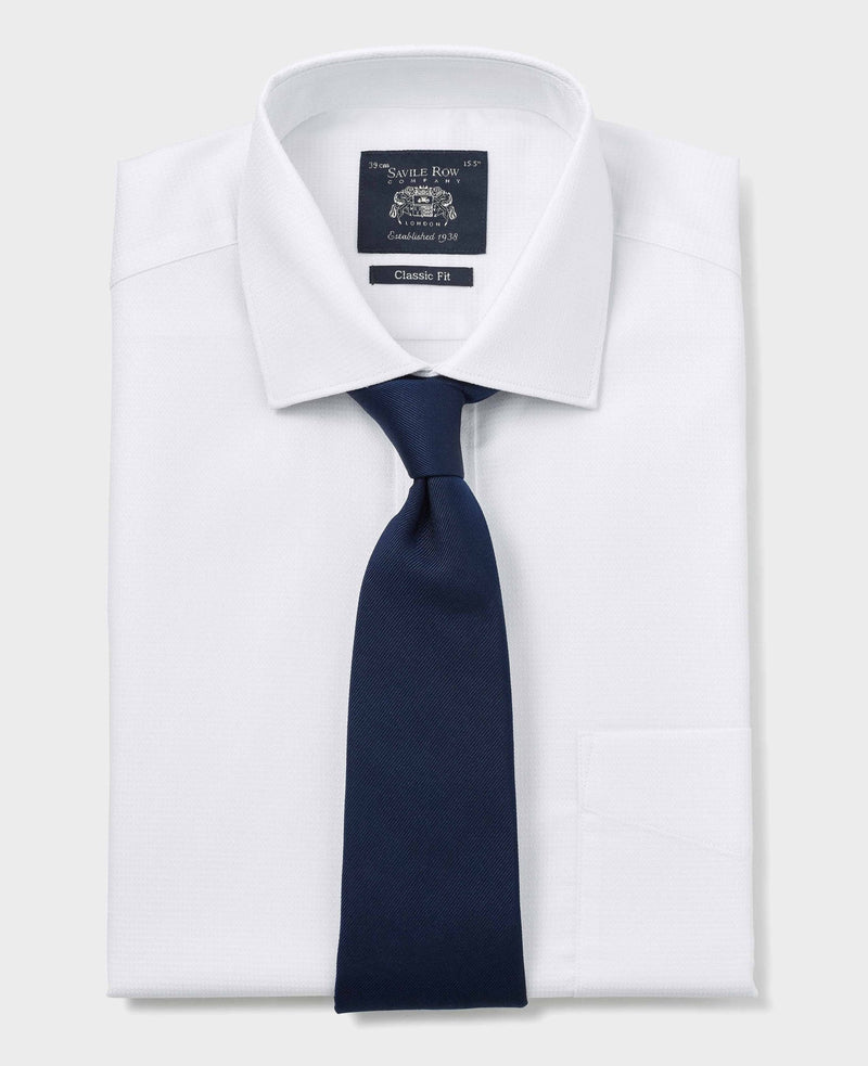 White Textured Cotton Classic Fit Formal Shirt - Double Cuff