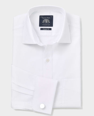 White Textured Cotton Classic Fit Formal Shirt - Double Cuff