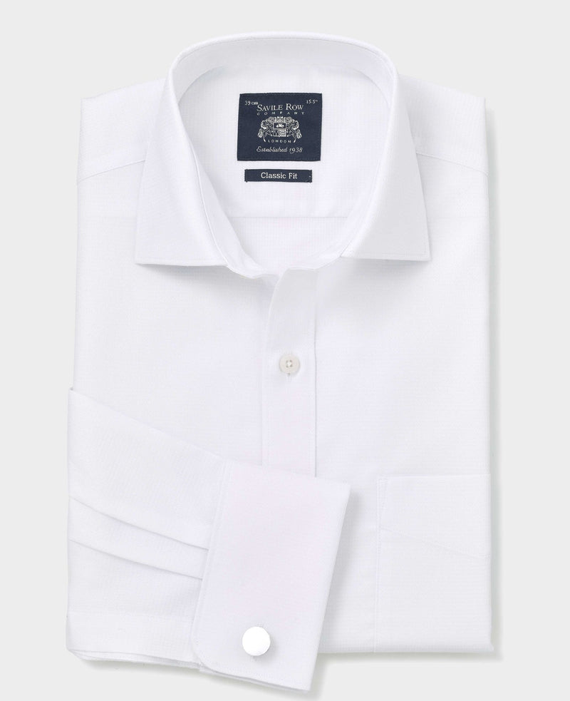 White Textured Cotton Classic Fit Formal Shirt - Double Cuff