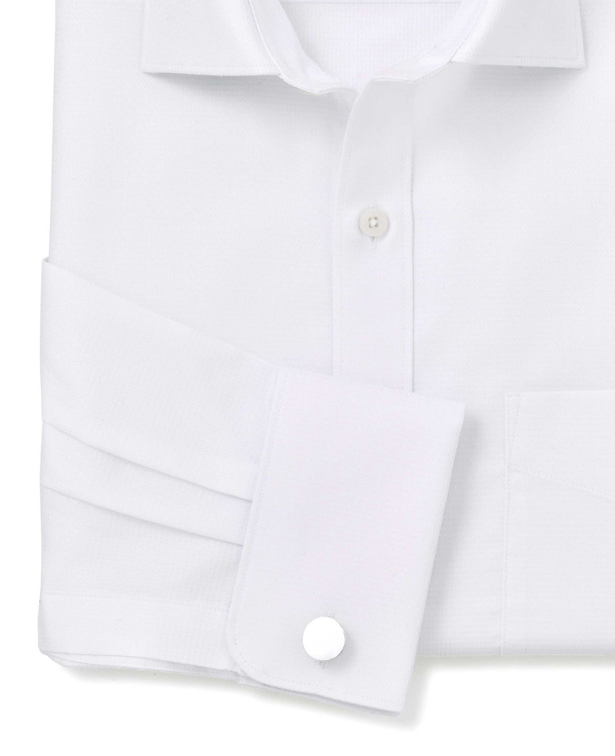 Men's White Textured Cotton Classic Fit Formal Shirt - Double Cuff sleeve detail