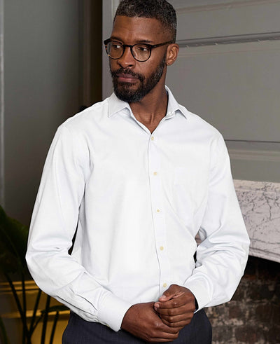 White Textured Cotton Classic Fit Formal Shirt - Single Cuff