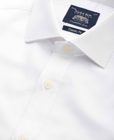 Men's White Textured Cotton Classic Fit Formal Shirt collar detail