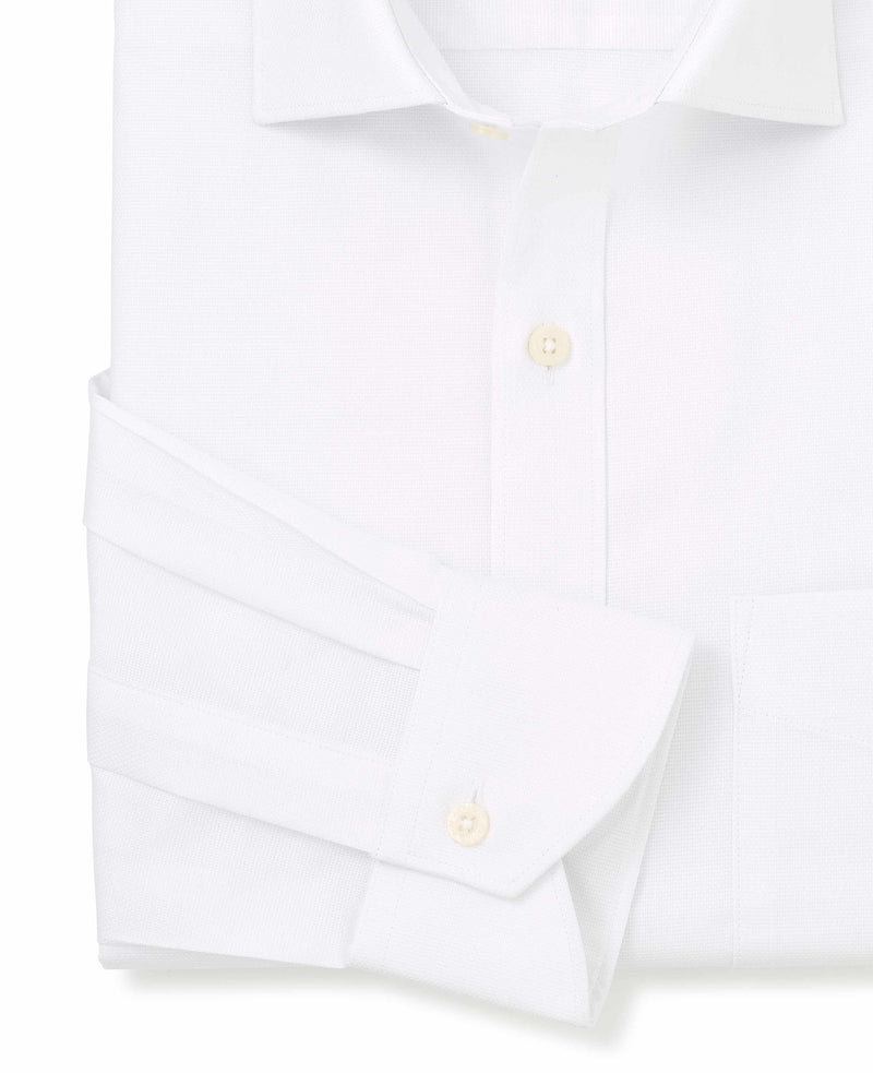 Men's White Textured Cotton Classic Fit Formal Shirt sleeve detail