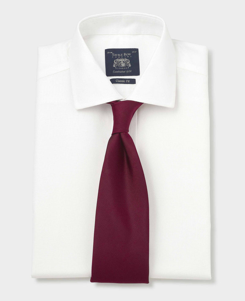 Men's White Textured Cotton Classic Fit Non-Iron Shirt With Single Cuffs folded with tie