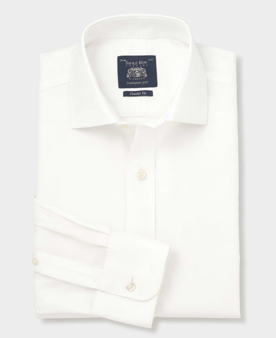Men's White Textured Cotton Classic Fit Non-Iron Shirt With Single Cuffs folded