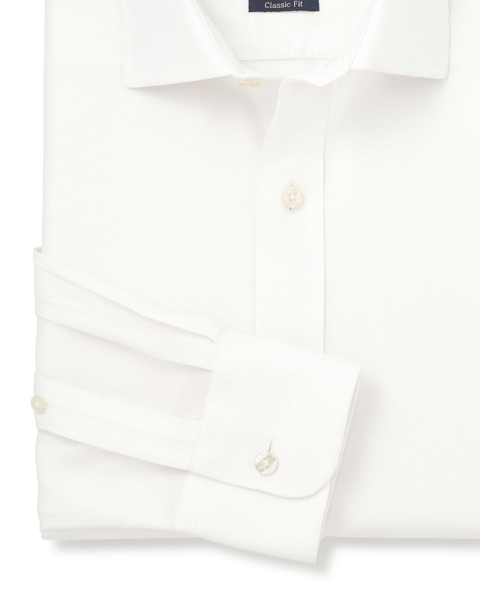 Men's White Textured Cotton Classic Fit Non-Iron Shirt With Single Cuffs | Savile Row Company Men's White Textured Cotton Classic Fit Non-Iron Shirt With Single Cuffs | Savile Row Company