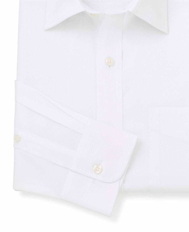 White Textured Cotton Classic Fit Shirt - Single Cuff - Cuff Detail - 1376WHT