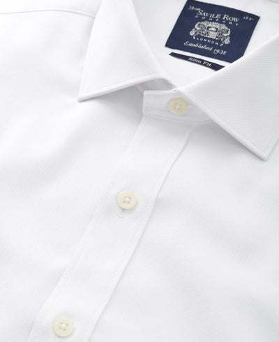 Men's White Textured Cotton Slim Fit Formal Shirt collar detail